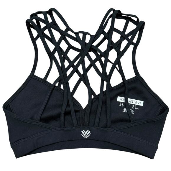 Forever 21 Black Sports Bra Racerback Cut Out Size Small Athleisure Workout - Picture 2 of 10